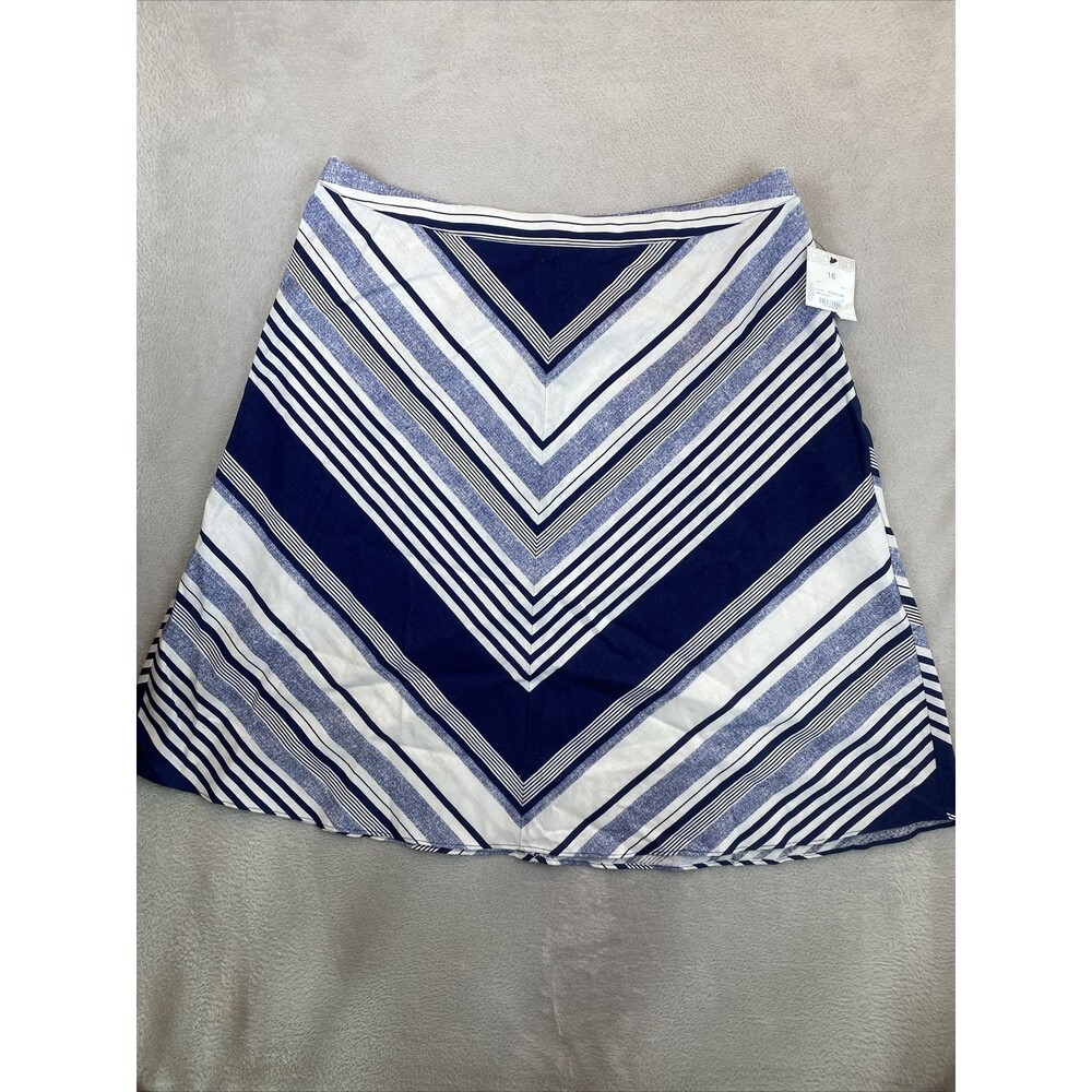 NEW Liz Claibrorne Career Linen Skirt Women's 16 Blue White Aline Midi Flare